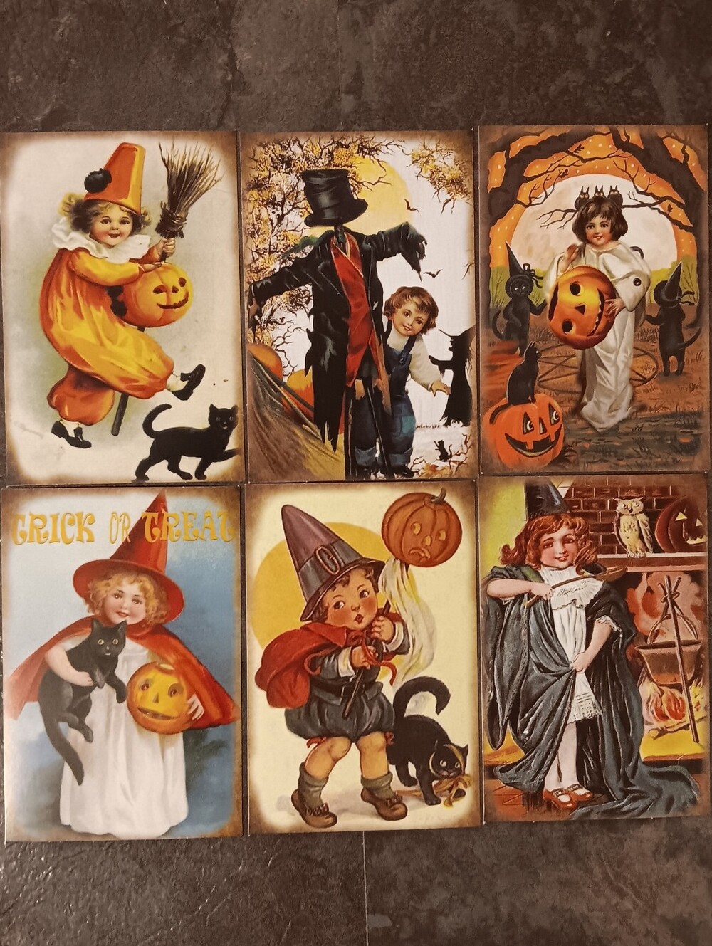 Halloween Postcard Lot Of 6, Vintage Inspired Art 4x6, Pumpkin Witchy Note Cards